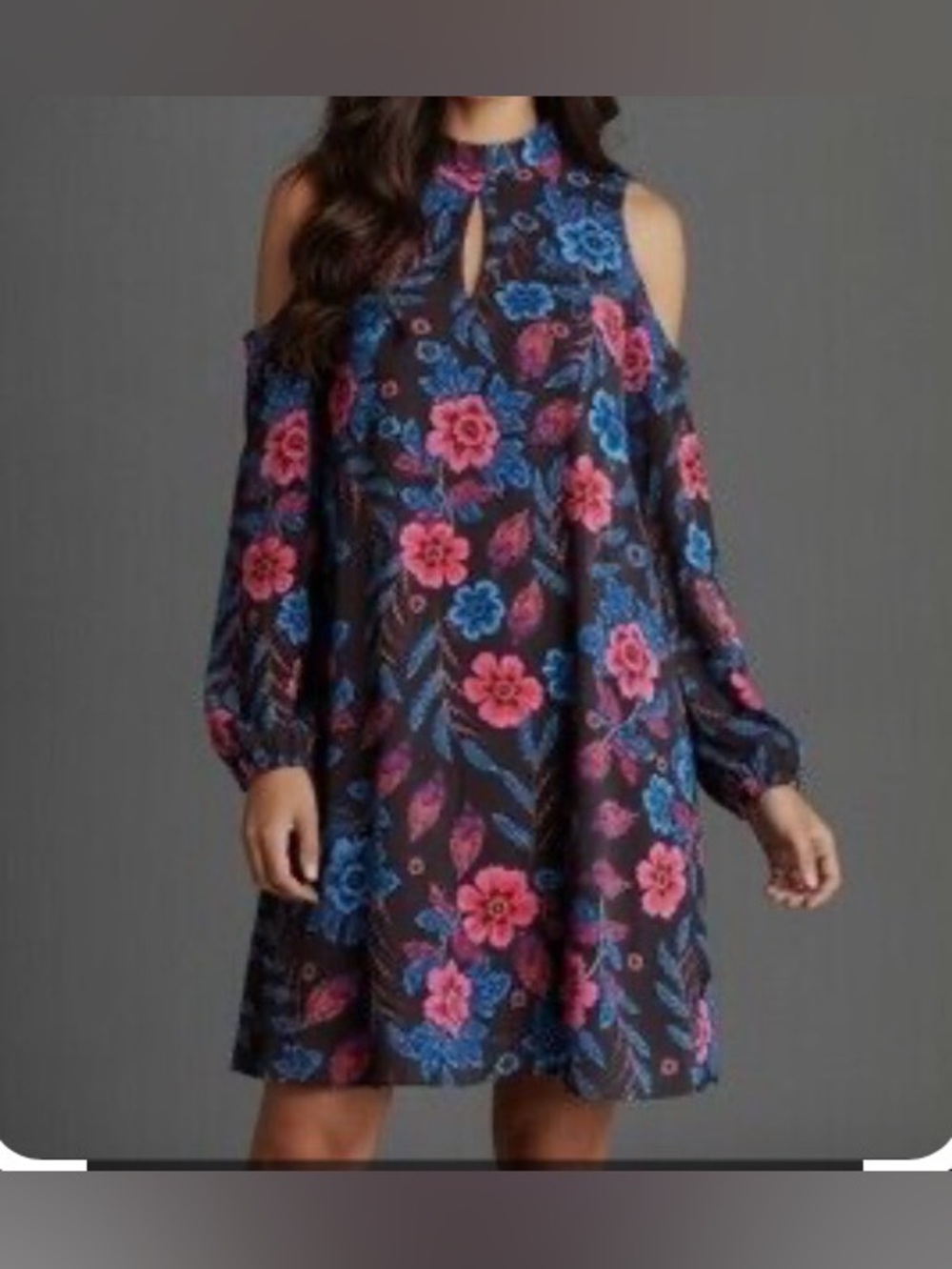 Everly Made USA Sz S Floral Dress Cottagecore Whimsy Coquette cold shoulder EUC